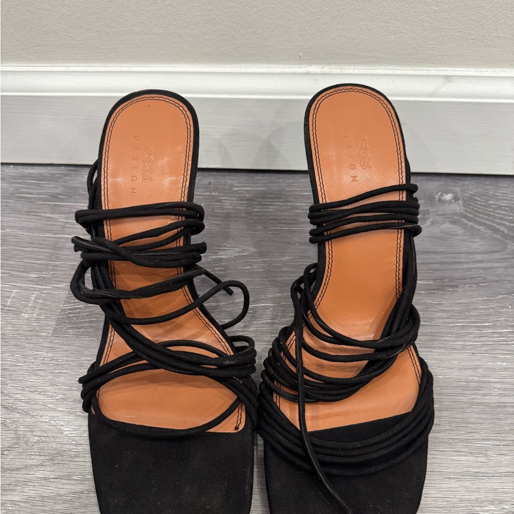 ASOS Black Strappy Square-Toe Heels